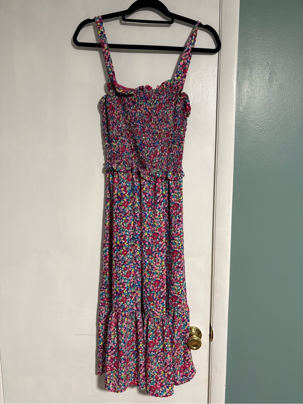 Sienna Sky Pink Multicolor Floral Smocked Midi Dress